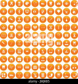 100 medical icons set orange Stock Vector