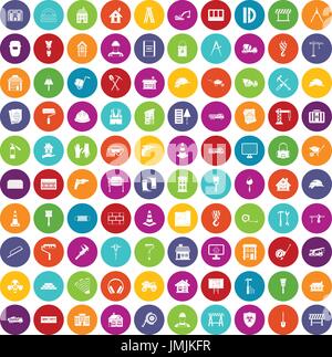 100 construction icons set color Stock Vector