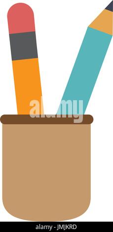 Cup with writing utensils pencil school elements Vector Image