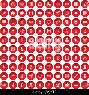 100 balance icons set red Stock Vector
