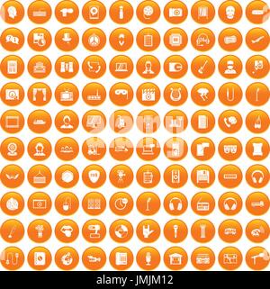 100 microphone icons set orange Stock Vector