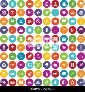 100 cow icons set color Stock Vector