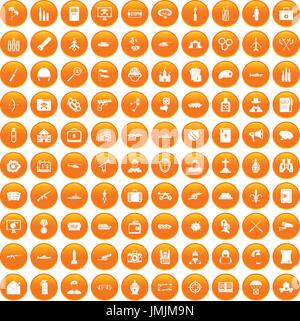 100 military icons set orange Stock Vector