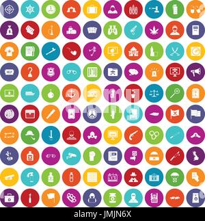 100 crime investigation icons set color Stock Vector