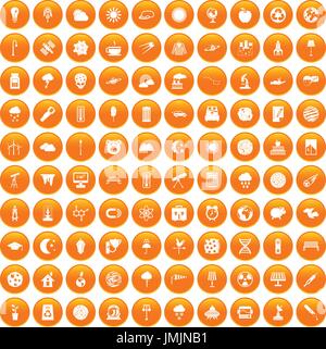 100 moon icons set orange Stock Vector