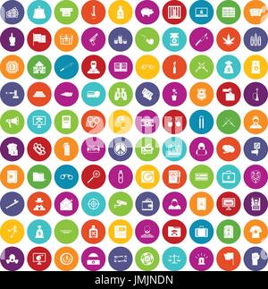 100 criminal offence icons set color Stock Vector