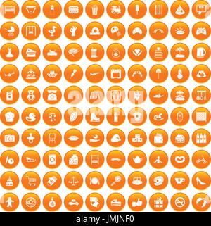 100 mother and child icons set orange Stock Vector