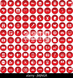 100 cartography icons set red Stock Vector