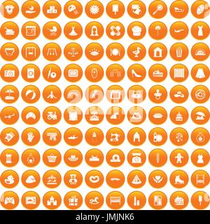 100 motherhood icons set orange Stock Vector
