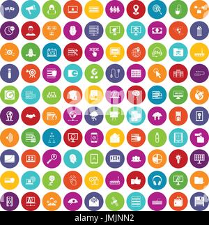 100 cyber security icons set color Stock Vector