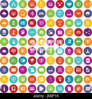 100 database and cloud icons set color Stock Vector