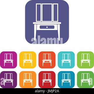 Dressing console, pier-glass icons set Stock Vector