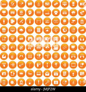 100 multimedia icons set orange Stock Vector