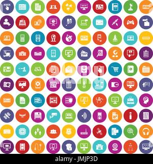 100 database icons set color Stock Vector