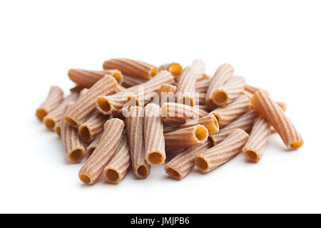 Dried rigatoni pasta isolated on white background. Stock Photo