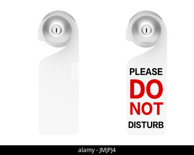 signs hanging on door handle isolated on white Stock Photo