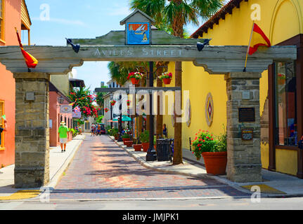 Aviles street shopping district in the Historic St. Augustine  Florida the oldest city in America Stock Photo