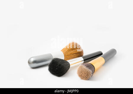 makeup brushes composition for professional powder isolated on white background Stock Photo