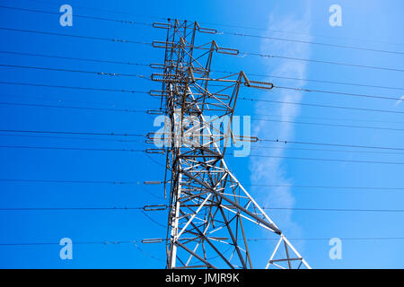 Steel frame hydro tower and electricity transmission high tension wires ...