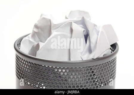 Office trash can full with documents on a white Stock Photo - Alamy