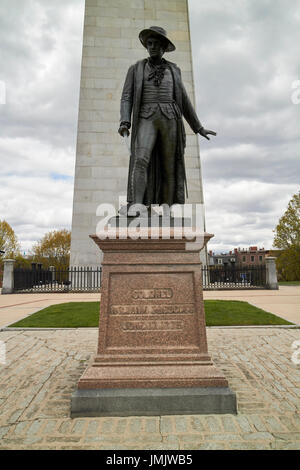 statue of col william prescott bunker hill monument breeds hill charlestown Boston USA Stock Photo