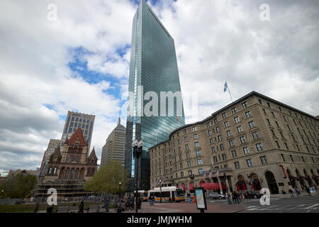 trinity church john hancock tower and fairmont copley plaza hotel copley square Boston USA Stock Photo