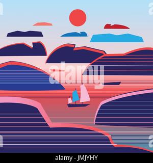 Seascape with islands and ship Stock Vector