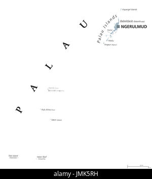 Palau political map with capital Ngerulmud. Republic and island country in the Pacific Ocean. Part of Caroline Islands in Micronesia. Former Belau. Stock Photo