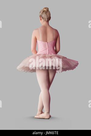 Digital composite of Full body portrait of ballerina dancer posing with grey background Stock Photo