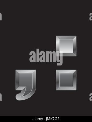 rectangular beveled metal font - comma and 2 dots, vector Stock Vector