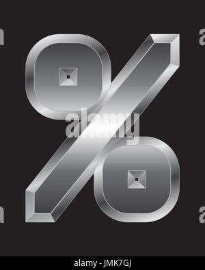 rectangular beveled metal font - percentage sign, vector Stock Vector