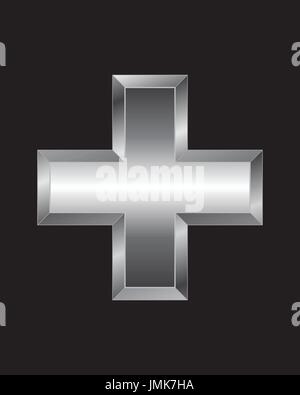 rectangular beveled metal font - plus sign, vector Stock Vector