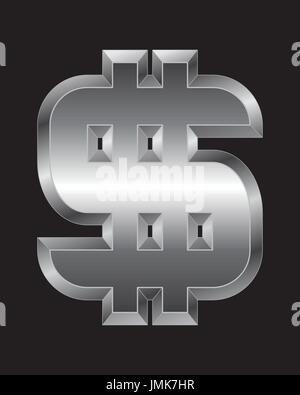 rectangular beveled metal font - dollar currency symbol, vector Stock Vector