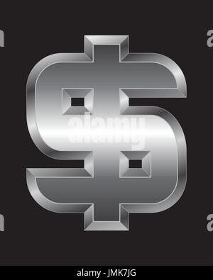 rectangular beveled metal font - dollar currency symbol, vector Stock Vector
