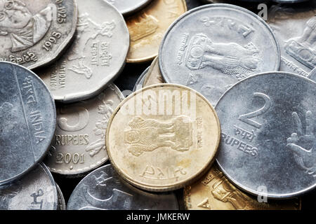 Extreme close up picture of Indian rupee, shallow depth of field. Stock Photo