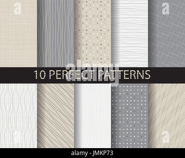 10 different beautiful classic linear and dot patterns. Endless texture can be used for wallpaper, pattern fills, web page background,surface textures Stock Photo