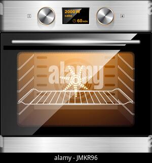 Electric oven in stainless steel and glass. Electronic control. Stock Vector