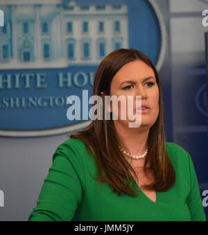 Washington DC, July 27, 2017, USA: White House Press Secretary Sarah Huckabee Sanders gives the Daily briefing in the White House press area in Washington DC. Patsy Lynch/MediaPunch Stock Photo