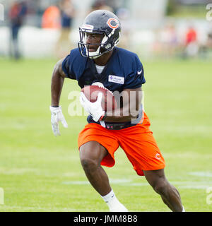 Bourbonnais, Illinois, USA. 27th July, 2017. - Chicago Bears #24 Jordan  Howard puts his helmet on during training camp on the campus of Olivet  Nazarene University, Bourbonnais, Il Credit: csm/Alamy Live News