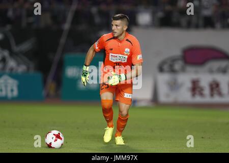 Gifu, Japan. 9th July, 2017. Victor (Gifu) Football/Soccer : Japanese '2017 Meiji Yasuda J2 League' match between FC Gifu 3-2 Kyoto Sanga FC at the Gifu Memorial Center Nagaragawa Stadium in Gifu, Japan . Credit: Mutsu Kawamori/AFLO/Alamy Live News Stock Photo