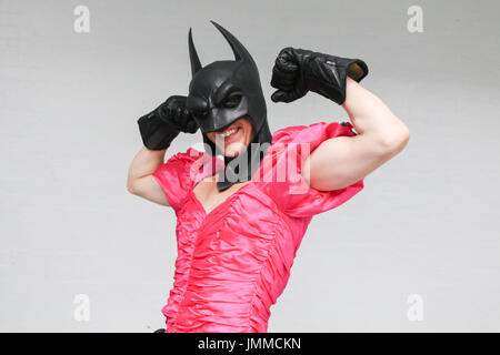 London, UK. 28th July, 2017. Batman in a dress at the annual London film and comic convention in Olympia which focuses on films, cult television, gaming, anime, cosplay and comics Credit: amer ghazzal/Alamy Live News Stock Photo