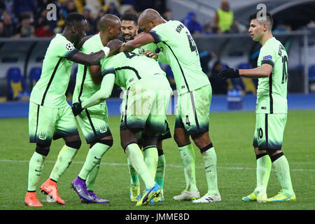 Manchester City Players Celebrate After Beating Fluminense In The Club 