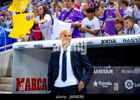 BARCELONA - SEP 18: The coach Zinedine Zidane at the La Liga match between RCD Espanyol and Real Madrid CF at RCDE Stadium on September 18, 2016 in Barcelona, Spain. Stock Photo