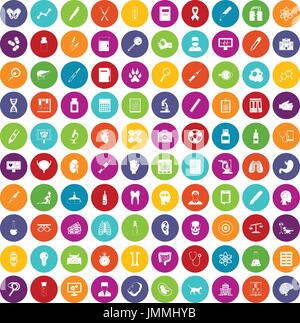 100 diagnostic icons set color Stock Vector