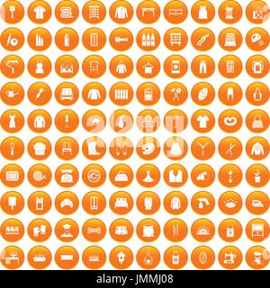 100 needlework icons set orange Stock Vector