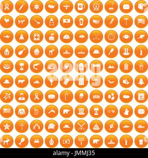100 North America icons set orange Stock Vector