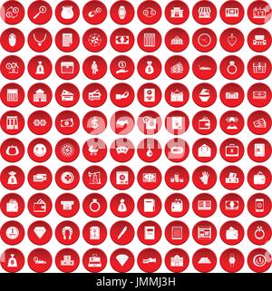 100 deposit icons set red Stock Vector