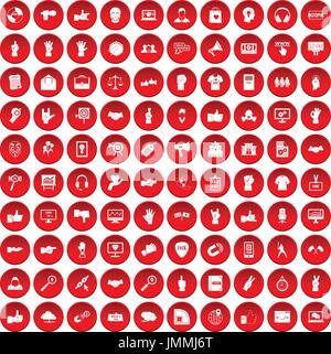 100 different gestures icons set red Stock Vector