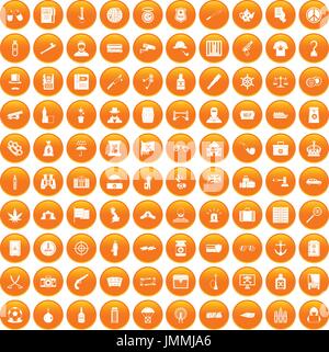 100 offence icons set orange Stock Vector