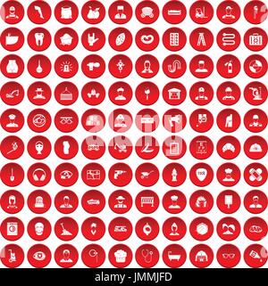 100 different professions icons set red Stock Vector